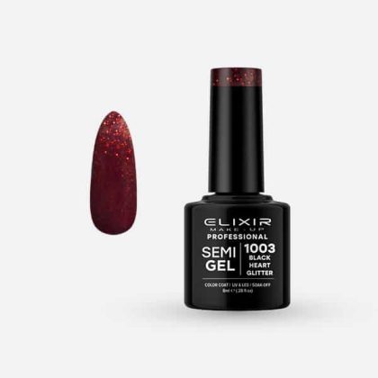 Elixir Ημιμόνιμο Βερνίκι 8ml #1003 (Black Heart Glitter)
