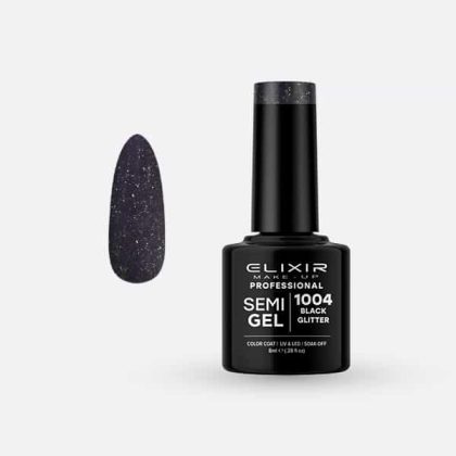 Elixir Ημιμόνιμο Βερνίκι 8ml #1004 (Black Glitter)