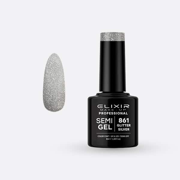 Elixir Ημιμόνιμο Βερνίκι 8ml #861 (Glitter Silver)
