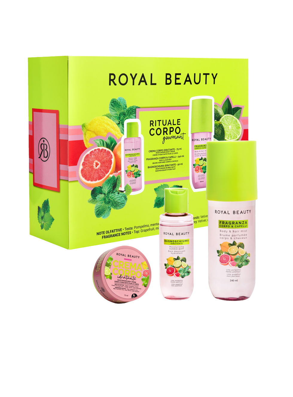 Σετ Περιποίησης Σώματος (Αφρόλουτρο + Body & Hair Mist + Κρέμα Σώματος) με Γκρέιπφρουτ και Μέντα