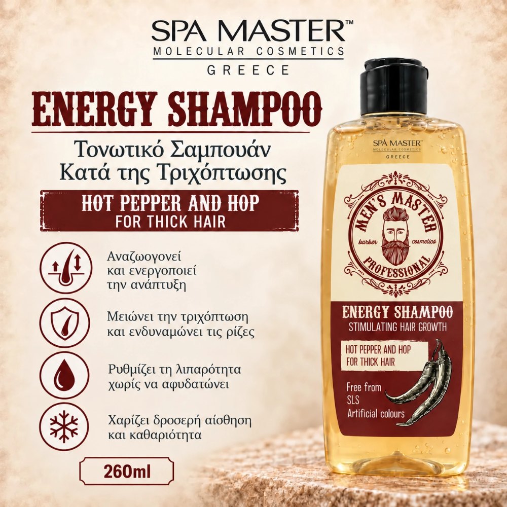MEN'S MASTER Energy Shampoo 260ml – Τονωτικό Σαμπουάν κατά της Τριχόπτωσης & της Αραίωσης