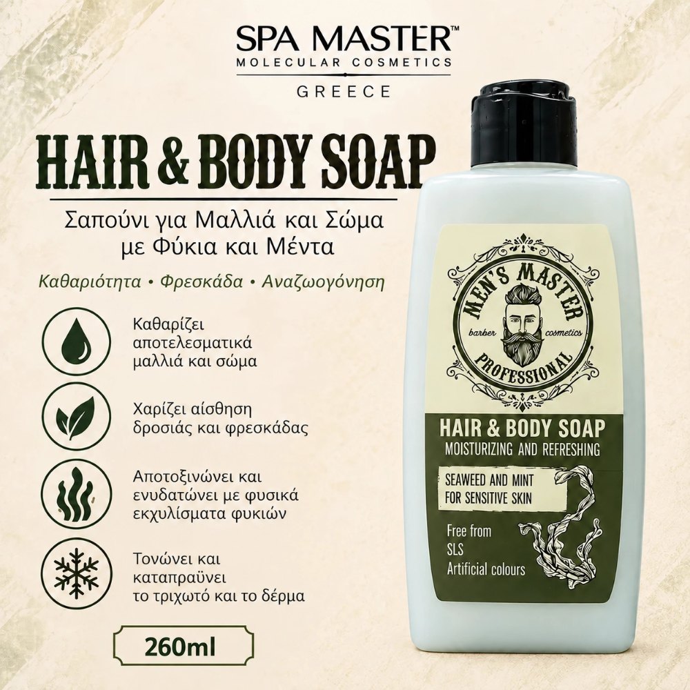 MEN'S MASTER Hair & Body Soap Seaweed and Mint 260ml – Σαπούνι 2 σε 1 για Μαλλιά & Σώμα